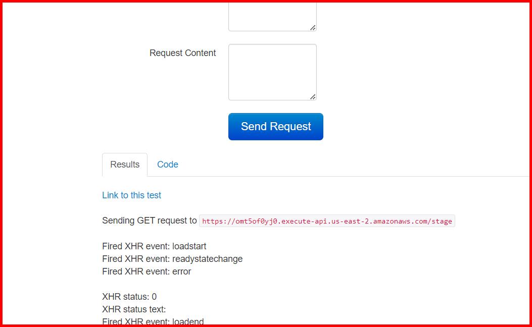 Picture showing the CORS error in API